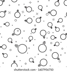 Black line Diamond engagement ring icon isolated seamless pattern on white background.  Vector Illustration