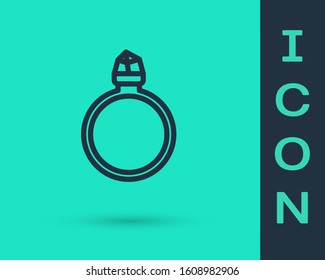 Black line Diamond engagement ring icon isolated on green background.  Vector Illustration