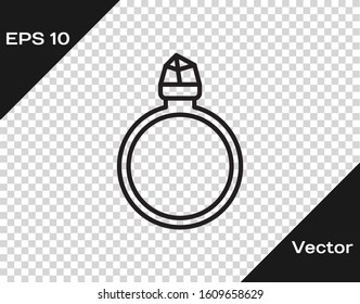 Black line Diamond engagement ring icon isolated on transparent background.  Vector Illustration