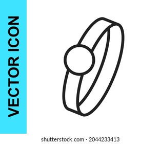 Black line Diamond engagement ring icon isolated on white background.  Vector