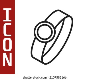 Línea negra Icono del anillo de compromiso de diamantes aislado en fondo blanco.  Vector
