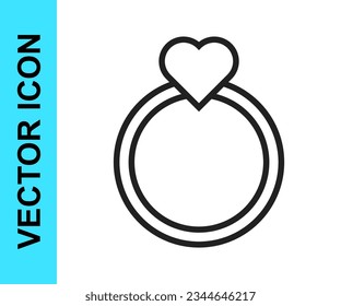 Black line Diamond engagement ring icon isolated on white background.  Vector