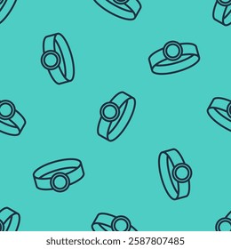Black line Diamond engagement ring icon isolated seamless pattern on green background.  Vector