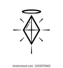 Black line diamond gem with halo ring icon vector design