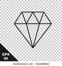 Black line Diamond icon isolated on transparent background. Jewelry symbol. Gem stone.  Vector Illustration