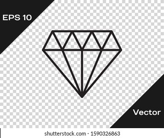 Black line Diamond icon isolated on transparent background. Jewelry symbol. Gem stone.  Vector Illustration