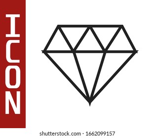 Black line Diamond icon isolated on white background. Jewelry symbol. Gem stone.  Vector Illustration