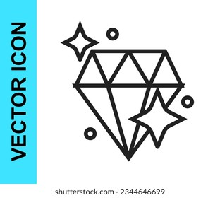 Icono de diamante de línea negra aislado en fondo blanco. Símbolo de joyería. Gem stone.  Vector