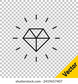 Icono de diamante de línea negra aislado en fondo transparente. Símbolo de joyería. Gem stone.  Vector