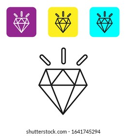 Black line Diamond teeth icon isolated on white background. Set icons colorful square buttons. Vector Illustration