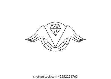 Black line diamond and wings vector logo.