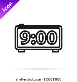 Black line Digital alarm clock icon isolated on white background. Electronic watch alarm clock. Time icon.  Vector Illustration