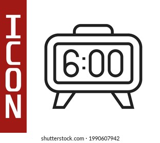 Schwarze Linie Digitaler Wecker Symbol einzeln auf weißem Hintergrund. Elektronischer Wecker. Zeitsymbol.  Vektorgrafik