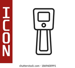 Línea negra Termómetro digital sin contacto con icono de luz infrarroja aislado en fondo blanco.  Vector