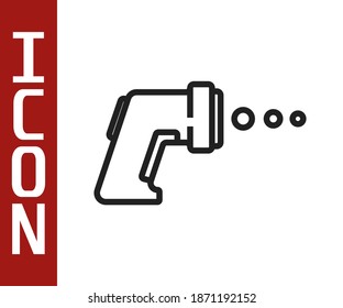 Black line Digital contactless thermometer with infrared light icon isolated on white background.  Vector