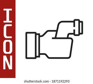 Black line Digital contactless thermometer with infrared light for medical examination icon isolated on white background. Checking body temperature.  Vector