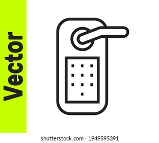 Línea negra Bloqueo digital de puertas con tecnología inalámbrica para el icono de desbloqueo aislado en fondo blanco. Señal de la manecilla de la puerta. Un hogar seguro e inteligente.  Vector