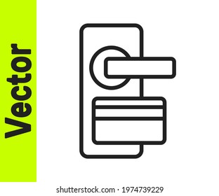 Black line Digital door lock with wireless technology for unlock icon isolated on white background. Door handle sign. Security smart home.  Vector