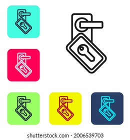 Black line Digital door lock with wireless technology for unlock icon isolated on white background. Door handle sign. Security smart home. Set icons in color square buttons. Vector