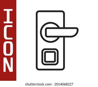 Black line Digital door lock with wireless technology for unlock icon isolated on white background. Door handle sign. Security smart home.  Vector