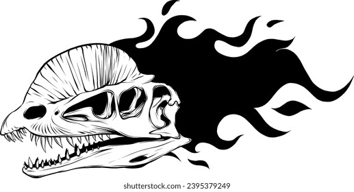 Black Line Dinosaur Dilophosaurus Skull vector