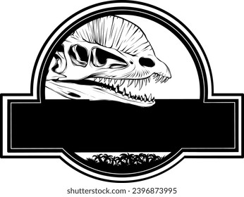 Black Line Dinosaur Dilophosaurus Skull vector