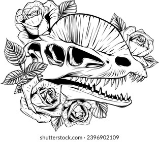 Black Line Dinosaur Dilophosaurus Skull vector