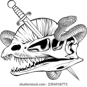 Black Line Dinosaur Dilophosaurus Skull vector
