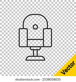 Linha preta Diretor ícone da cadeira de filme isolado no fundo transparente. Indústria cinematográfica.  Vetor