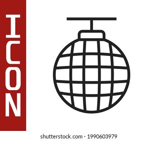 Schwarze Linie Disco-Ball Symbol einzeln auf weißem Hintergrund.  Vektorgrafik