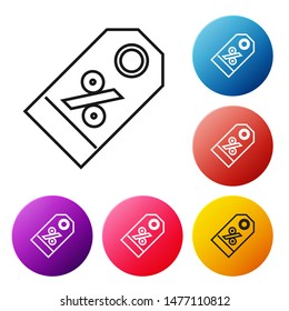 Black line Discount percent tag icon isolated on white background. Shopping tag sign. Special offer sign. Discount coupons symbol. Set icons colorful circle buttons. Vector Illustration