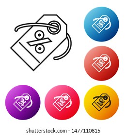 Black line Discount percent tag icon isolated on white background. Shopping tag sign. Special offer sign. Discount coupons symbol. Set icons colorful circle buttons. Vector Illustration