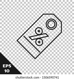 Black line Discount percent tag icon isolated on transparent background. Shopping tag sign. Special offer sign. Discount coupons symbol.  Vector Illustration