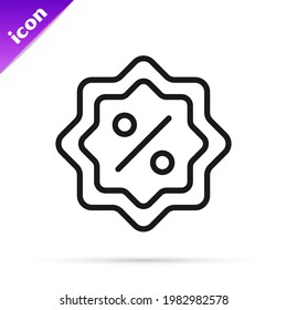 Black line Discount percent tag icon isolated on white background. Shopping tag sign. Special offer sign. Discount coupons symbol.  Vector