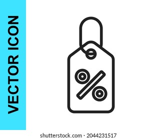 Black line Discount percent tag icon isolated on white background. Shopping tag sign. Special offer sign. Discount coupons symbol.  Vector