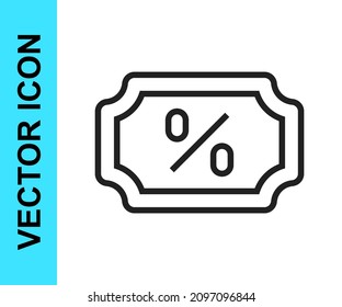 Black line Discount percent tag icon isolated on white background. Shopping tag sign. Special offer sign. Discount coupons symbol.  Vector
