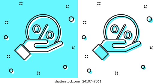 Black line Discount percent tag icon isolated on green and white background. Shopping tag sign. Special offer sign. Discount coupons symbol. Random dynamic shapes. Vector Illustration