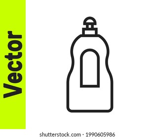 Black line Dishwashing liquid bottle icon isolated on white background. Liquid detergent for washing dishes.  Vector