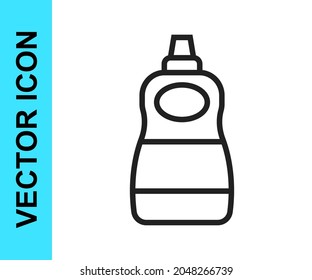 Black line Dishwashing liquid bottle icon isolated on white background. Liquid detergent for washing dishes.  Vector