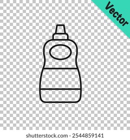 Black line Dishwashing liquid bottle icon isolated on transparent background. Liquid detergent for washing dishes.  Vector