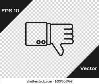 Black line Dislike icon isolated on transparent background.  Vector Illustration