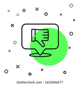 Black line Dislike in speech bubble icon isolated on white background.  Vector Illustration