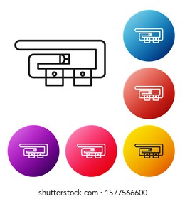 Black line Diving belt icon isolated on white background. Scuba gear. Diving underwater equipment. Set icons colorful circle buttons. Vector Illustration