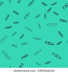 Black line Diving knife icon isolated seamless pattern on green background.  Vector