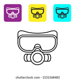 Black line Diving mask icon isolated on white background. Extreme sport. Sport equipment. Set icons colorful square buttons. Vector Illustration