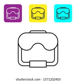 Black line Diving mask icon isolated on white background. Extreme sport. Diving underwater equipment. Set icons colorful square buttons. Vector Illustration