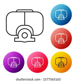 Black line Diving mask icon isolated on white background. Extreme sport. Diving underwater equipment. Set icons colorful circle buttons. Vector Illustration