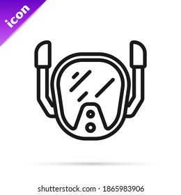 Black line Diving mask icon isolated on white background. Extreme sport. Diving underwater equipment.  Vector