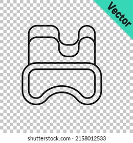 Icono de máscara de buceo de línea negra aislado en fondo transparente. Deporte extremo. Equipamiento submarino para bucear.  Vector