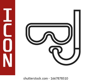 Black line Diving mask and snorkel icon isolated on white background. Extreme sport. Diving underwater equipment.  Vector Illustration